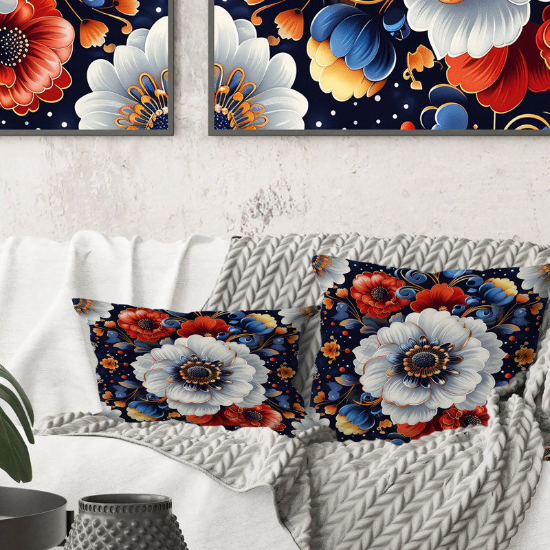 Coussin Paisley Floal Damaask - Floral, Bleu/rouge