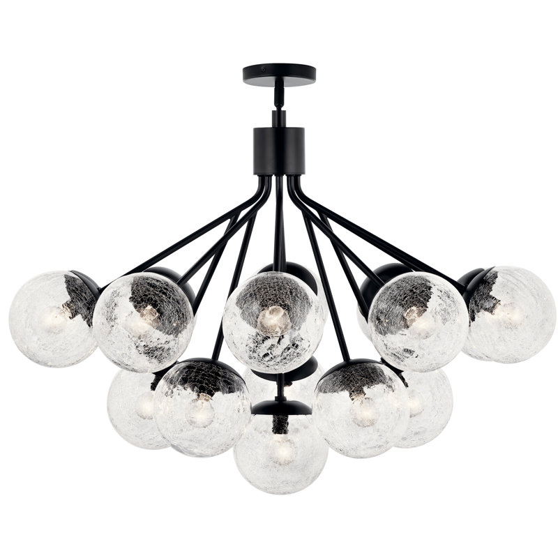 Lustre globe en acier à intensité variable , Noir satiné, H 26 po x l 38 po x P 38 po, 16