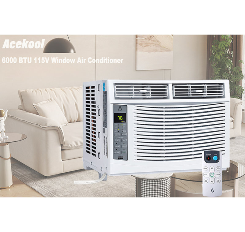 Acekool Window Air Conditioner 6000 Btu, Up to 250 Square Feet,Window Ac Units with Remote,3 Cooling & Fan Speeds,Window Install Kit,Window Unit Air Conditioner