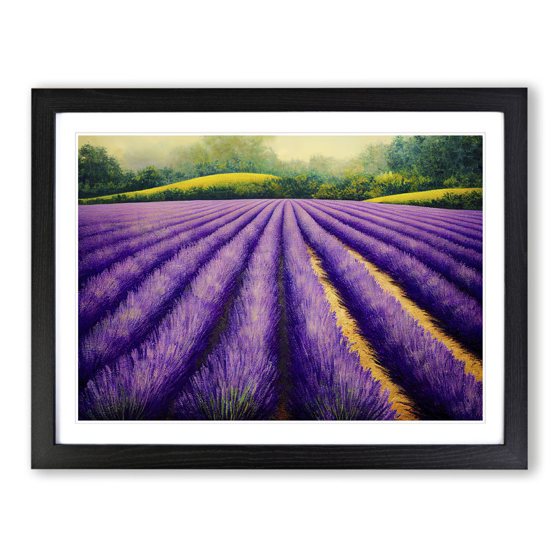 Cheerful Lavender Flower Field - Single Picture Frame Painting, Black, 25cm H x 34cm W x 2cm D