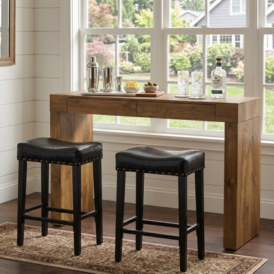 Ensemble de salle à manger 3 pièces à hauteur de bar avec table rectangulaire de 50 po avec tiroirs et 2 tabourets en similicuir