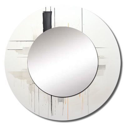 Grey Yellow Minimalism Purity Of Form VI - Minimalism Large Wall Mirror, Gray Round Decorative Mirror, Printed Metal Art