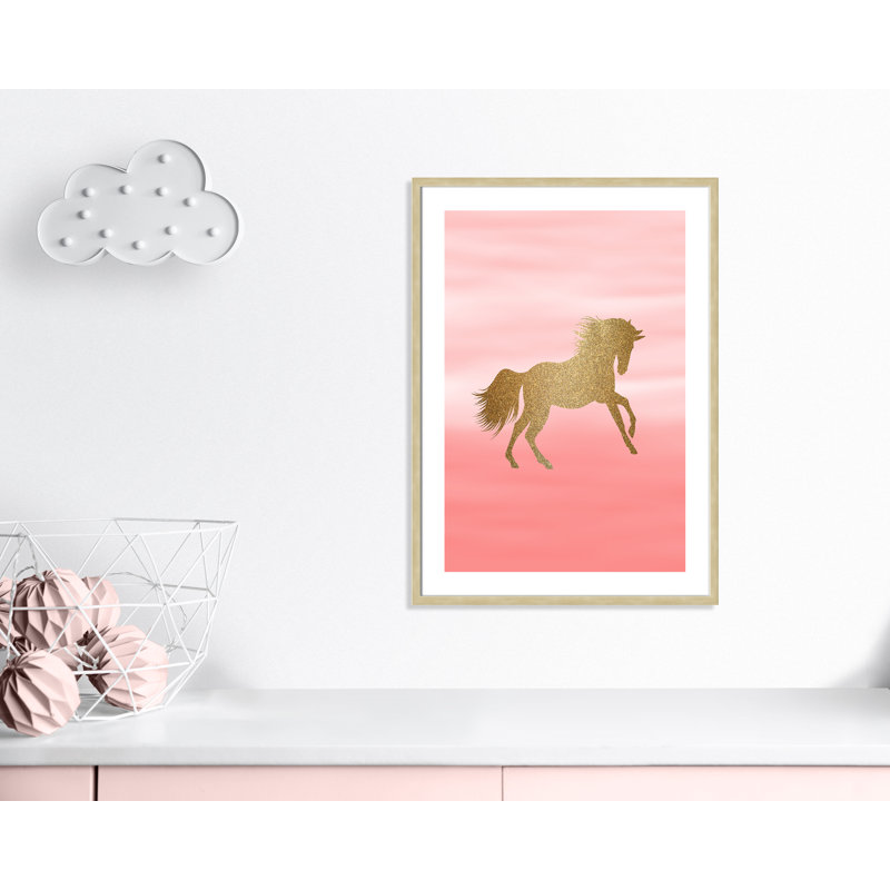 Art encadré ombré rose 1 ', H 34,5 po x l 24,5 po x P 1,18 po, Cadre boîte en grain de bois champagne