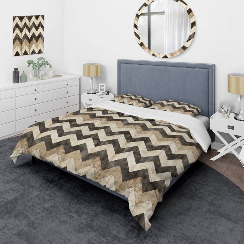 Ensemble de housse de couette transitionnelle Brown Cream Chevron Glam III, Housse de couette très grand et 2 très grandes t