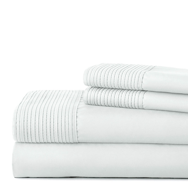 Vilano Springs Extra Deep Pocket Bed Sheet Set with Pleated Hem, Easy care, Pet Hair Resistant, Bright White