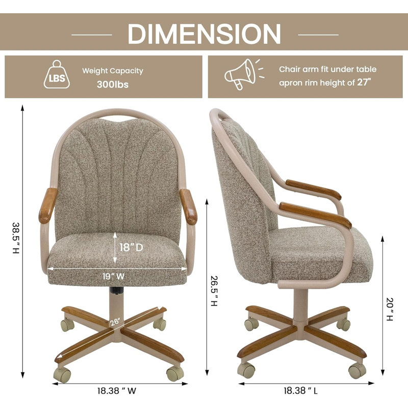 Swivel-Tilt Caster Casual Dining Chair in Oatmeal with Chestnut and Sand Finish, Ivory