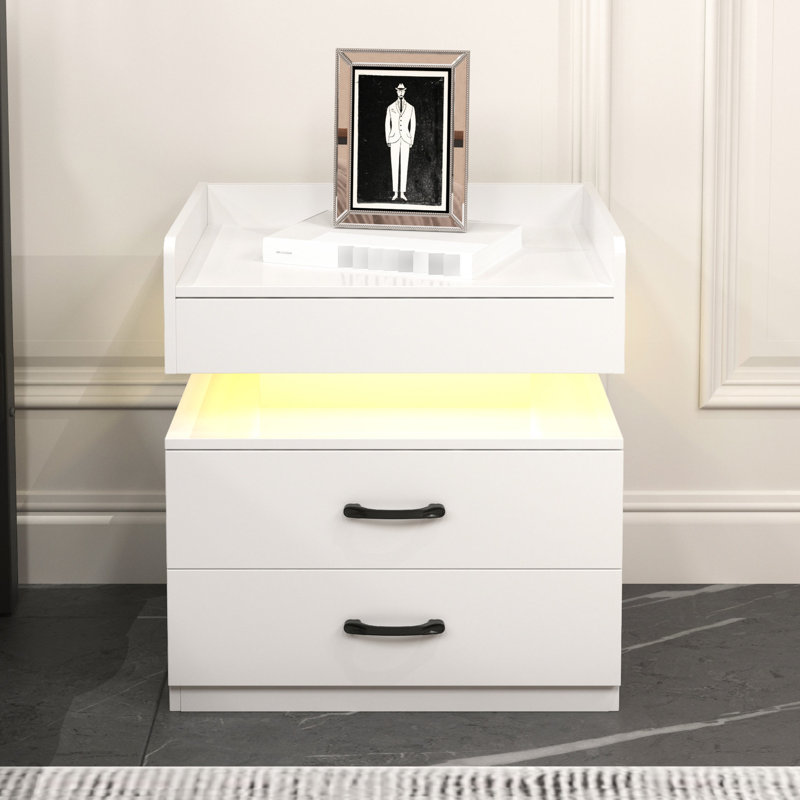 Table de chevet avec bande à DEL, 2 bacs, volume de rangement généreux, embellit la lampe réglable de la chambre et du salon, coffre, rangement, pour plusieurs espaces