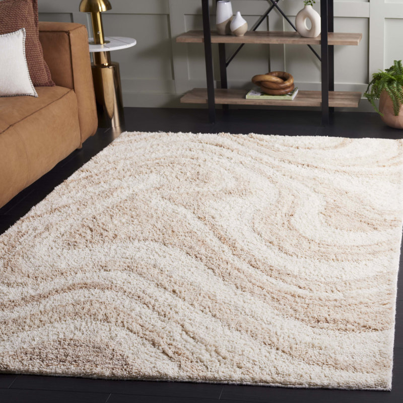 Goldina 227 Hand Tufted Wool/Recycled Cotton Abstract Indoor Use Only Rug in Ivory/Beige, Rectangle 5' x 8'