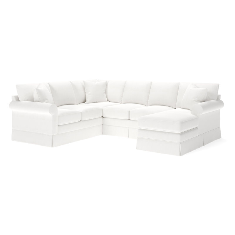 Friedman Upholstered U-Shaped Sectional, Right Hand Facing, Drusky Moonglow Sustain® Basketweave