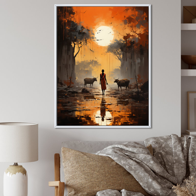 Art africain africain Dinka, H 20 po x l 12 po x P 1 po, Cadre flottant blanc