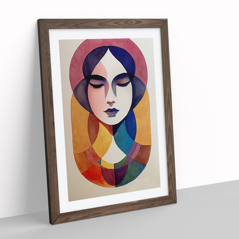 Woman Abstract Watercolour No.3 - Wall Art, 34cm H x 25cm W, Walnut Framed