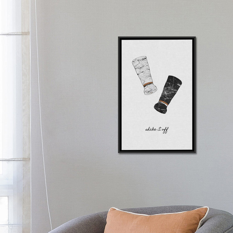 « secoue it off », impression sur toile, H 26 po x l 18 po x P 1,5 po, Toile avec cadre noir, Pas de tapis