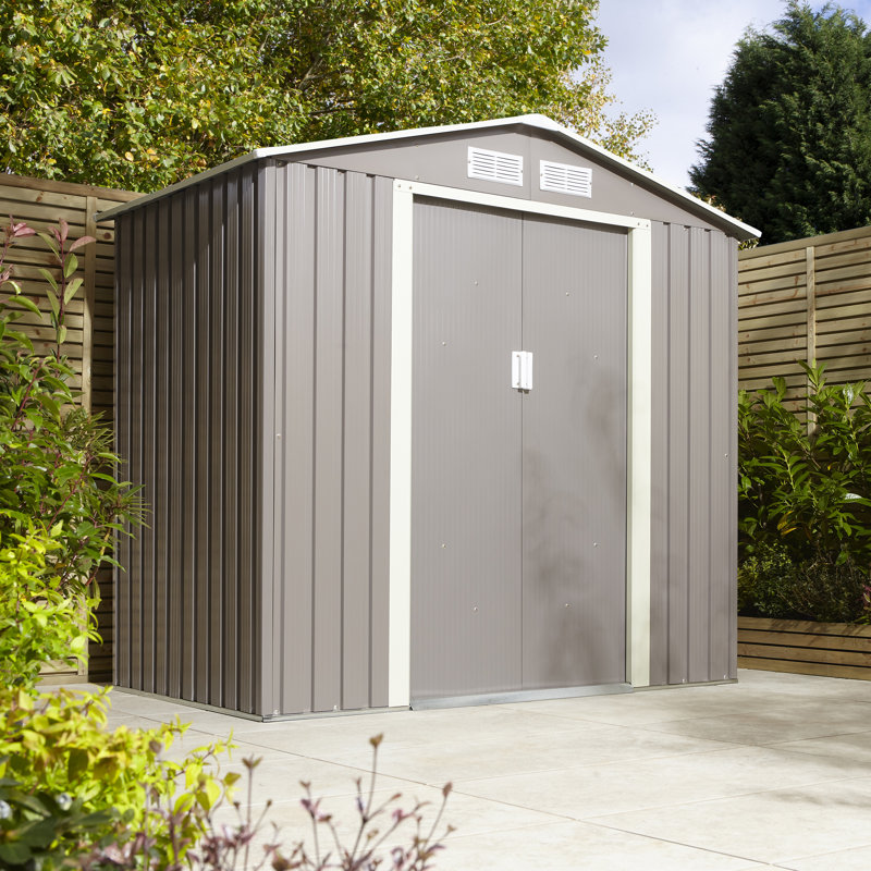 Rowlinson Trentvale 6x4 Metal Apex Shed, Light Grey