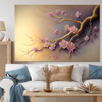 Rose et prune fleur de cerisier branche VII - art mural moderne sur toile