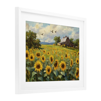 Sunflower Farm Floral Field Framed Print Under Glass, design by Petal Prints Design