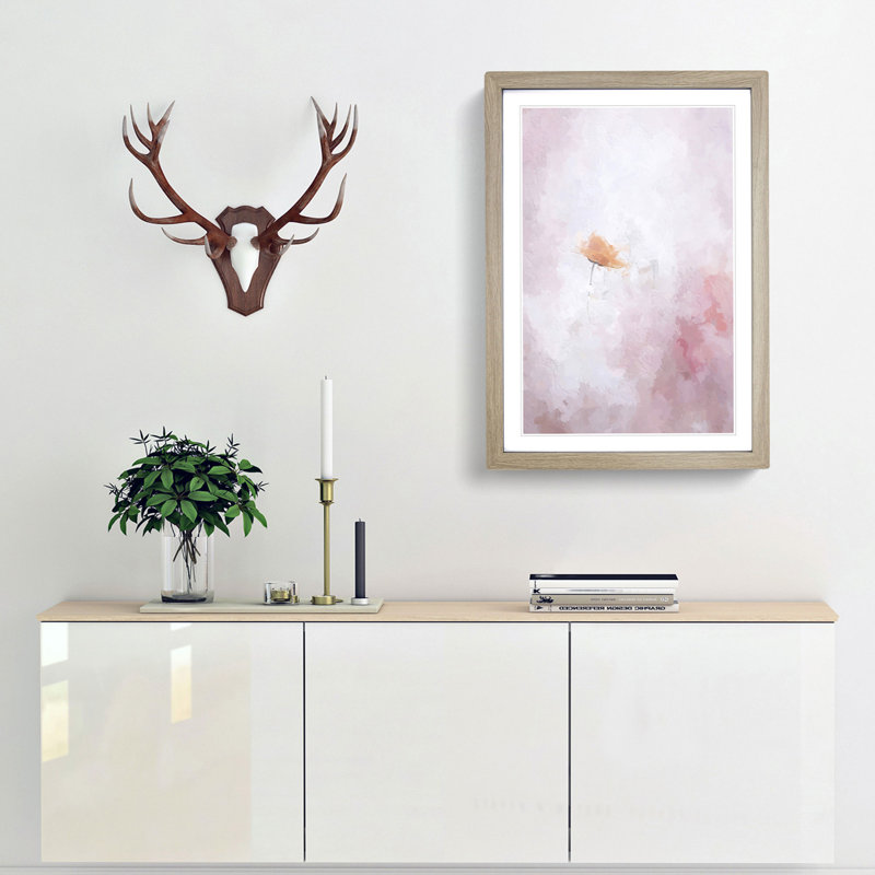 Poppy Flower in Abstract - Picture Frame Painting Print, Oak, 91cm H x 60cm W x 2cm D