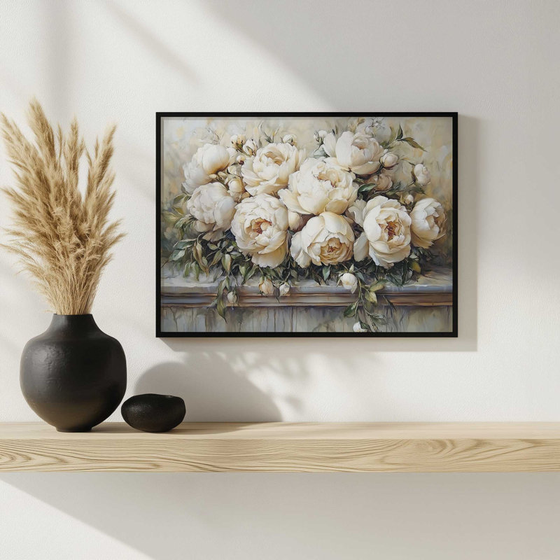 «Peony Pile» par Heidi Kuntz, reproduction d'art, L 16 po x H 12 po, Brun, Impression encadrée
