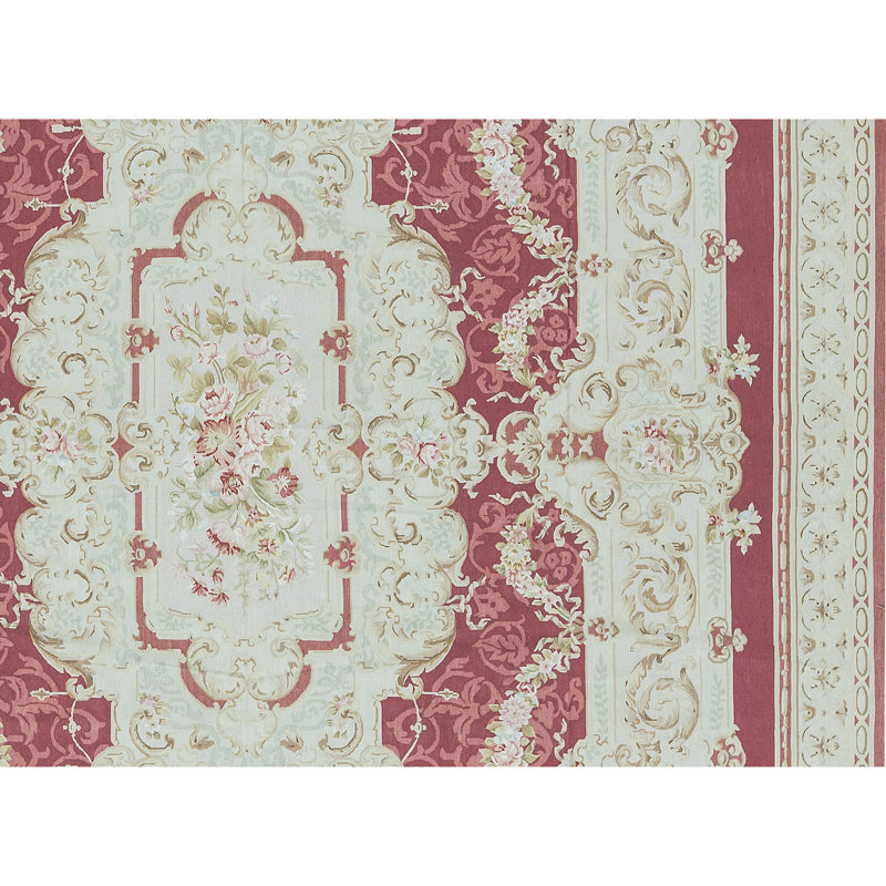 Hand-Knotted High-Quality Rose and Green Area Rug