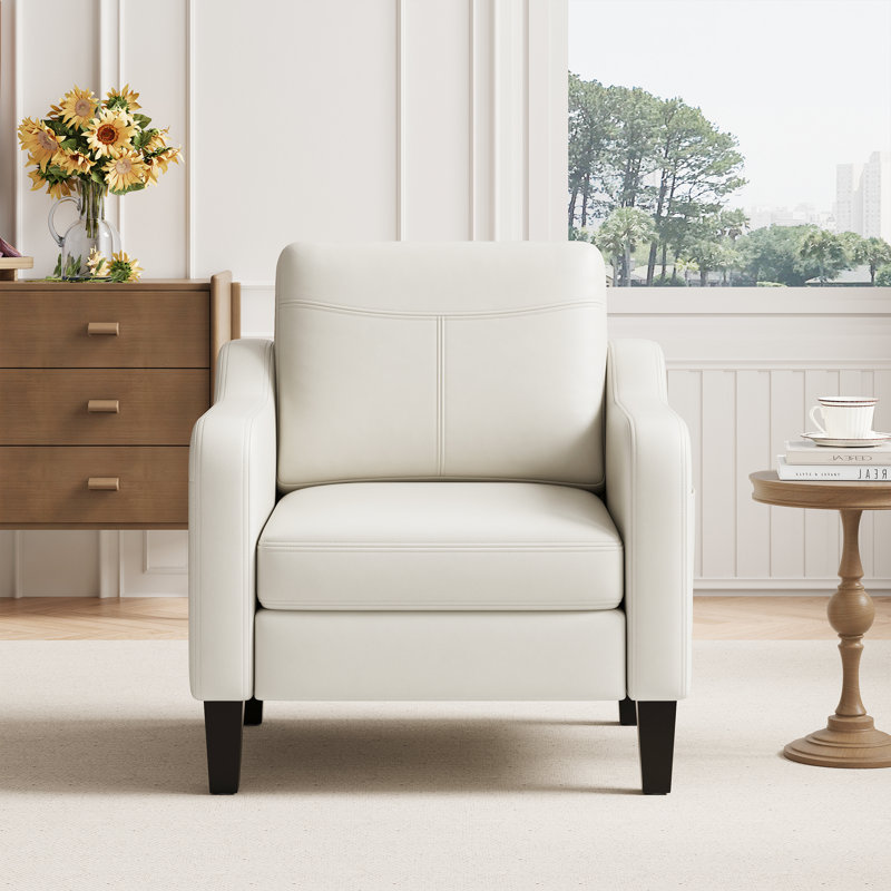 Fauteuil large en similicuir rembourré, Beige