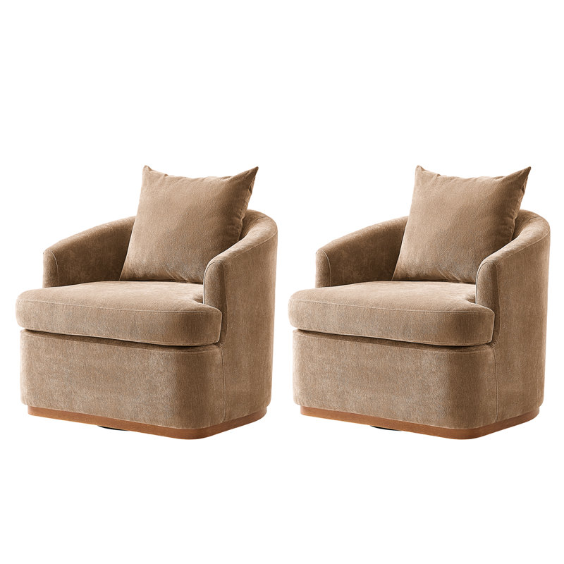 Berklie 31"W Modern Chenille Swivel Armchair With Ergonomic Backrest And Solid Wood Legs, Camel