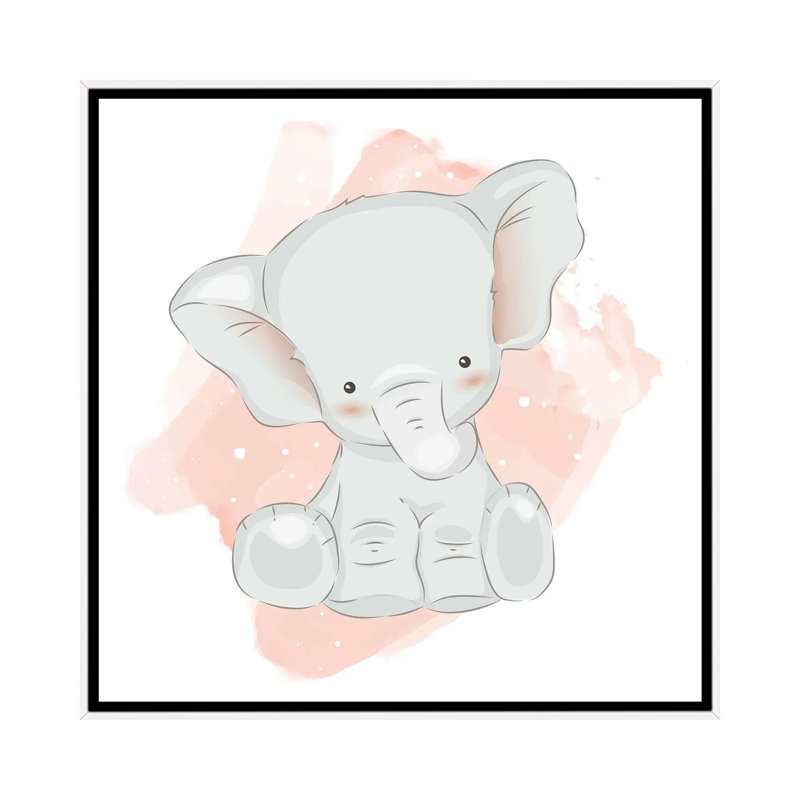 «Baby Elephant Cute» par - Toile tendue, H 12 po x l 12 po x P 1,5 po, Toile avec cadre blanc