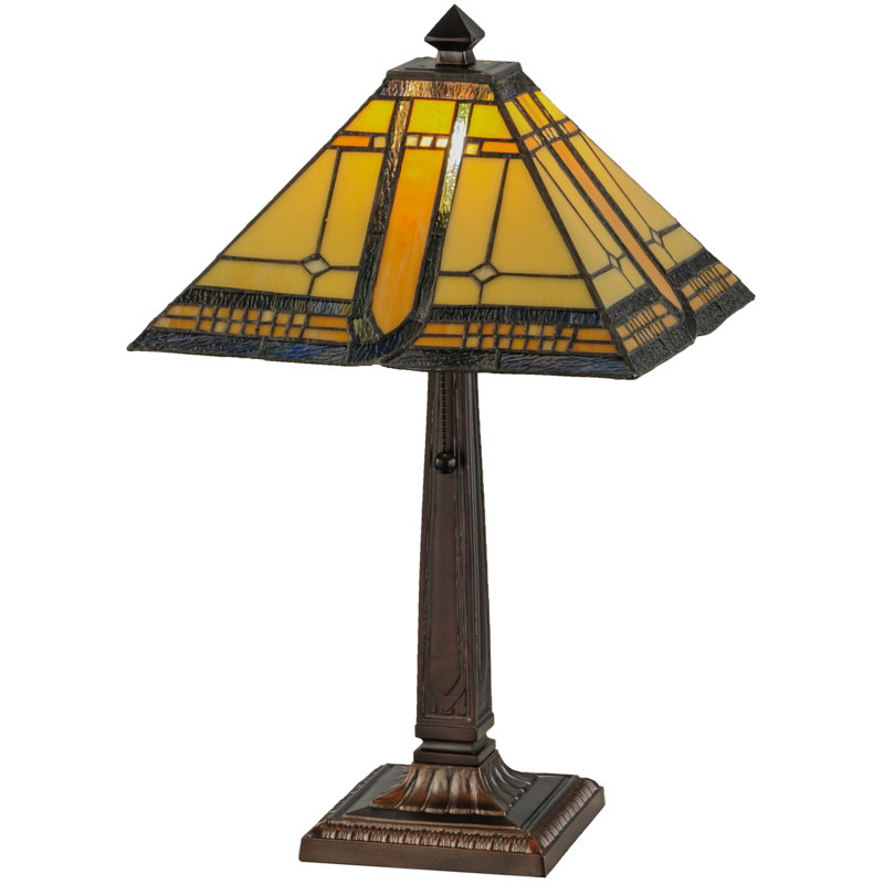 Bronze Stained Glass Mission Table Lamp with Yellow and Brown Shade