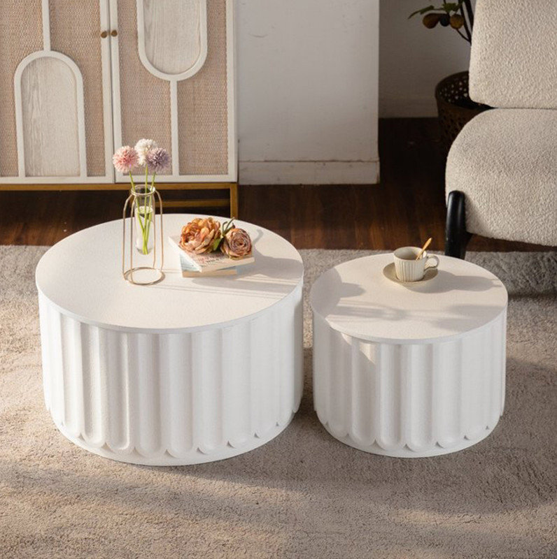 Ensemble de tables de rangement gigognes blanches avec couvercle amovible, tables d'appoint modernes à bord arrondi pour le salon, ensemble de tables basses de rangement cachées