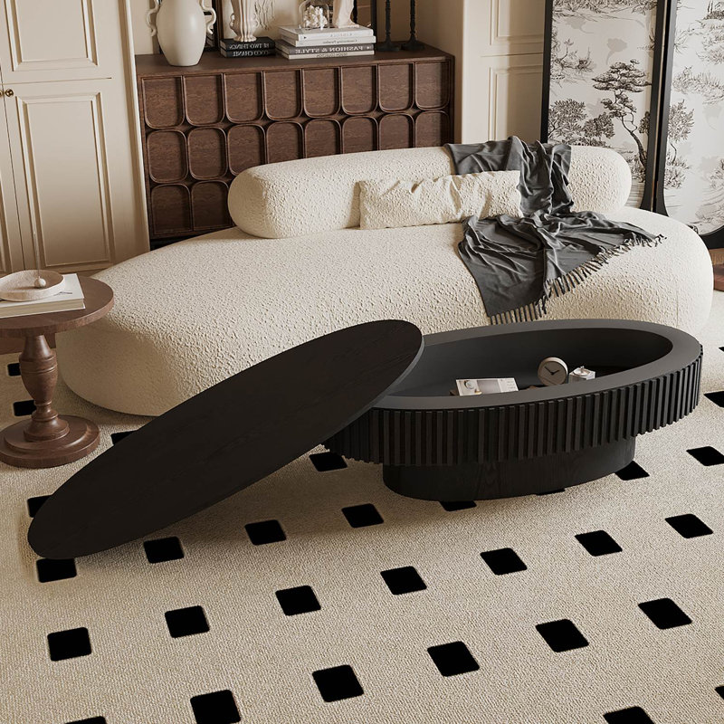 Oval Accent Table Coffee Table with Storage, Black