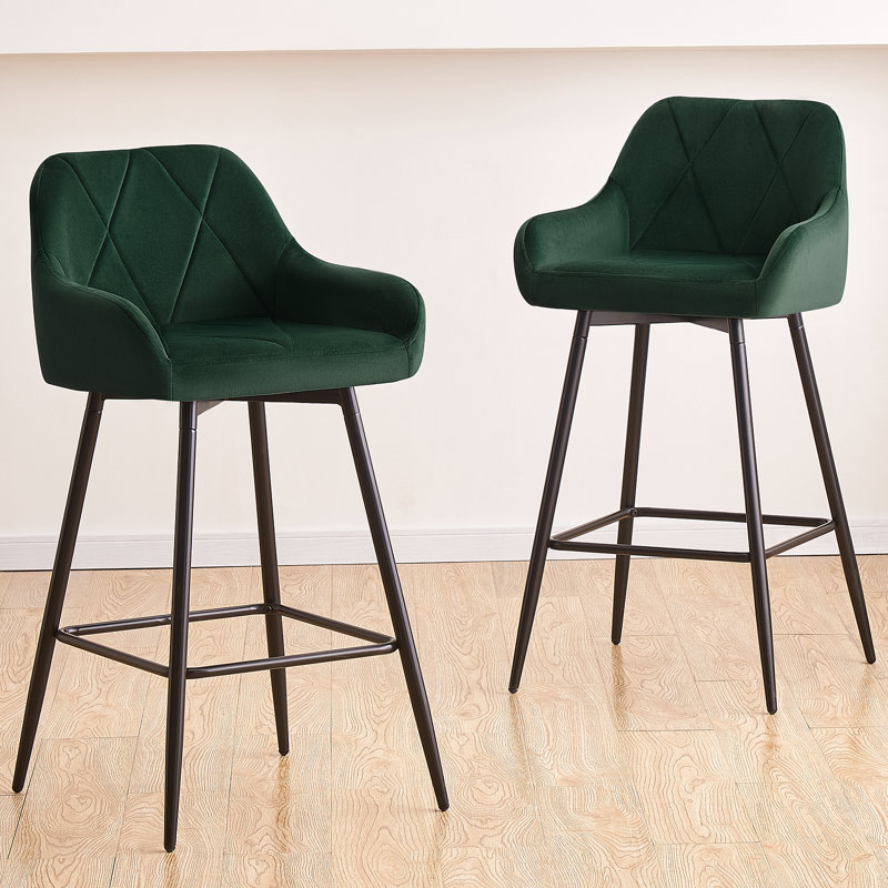 Lovington 71cm Velvet Bar Stools with Armrest, Green