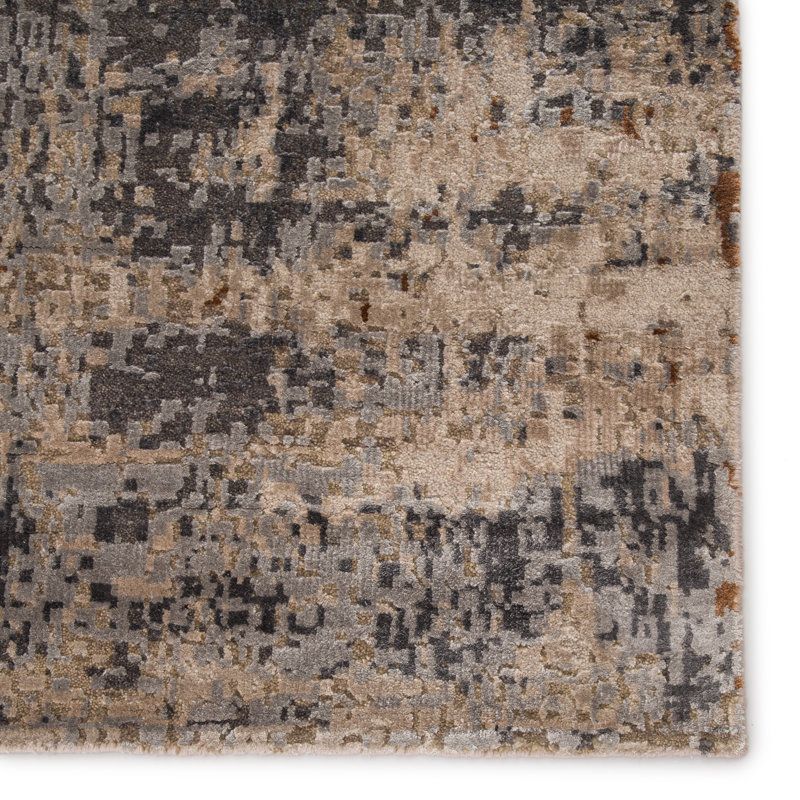 Tapis gris noué à la main Dourch, Rectangle 9 pi x 12 pi