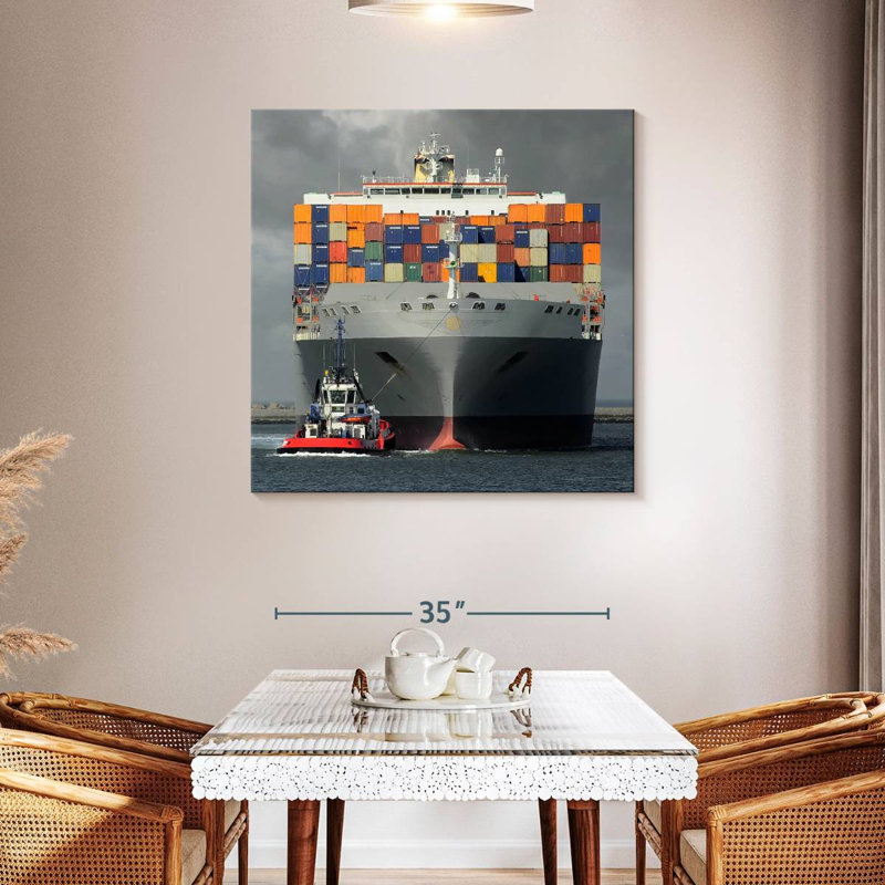 " Cargo Ship And Boat ", 39" H x 39" W x 1.25" D