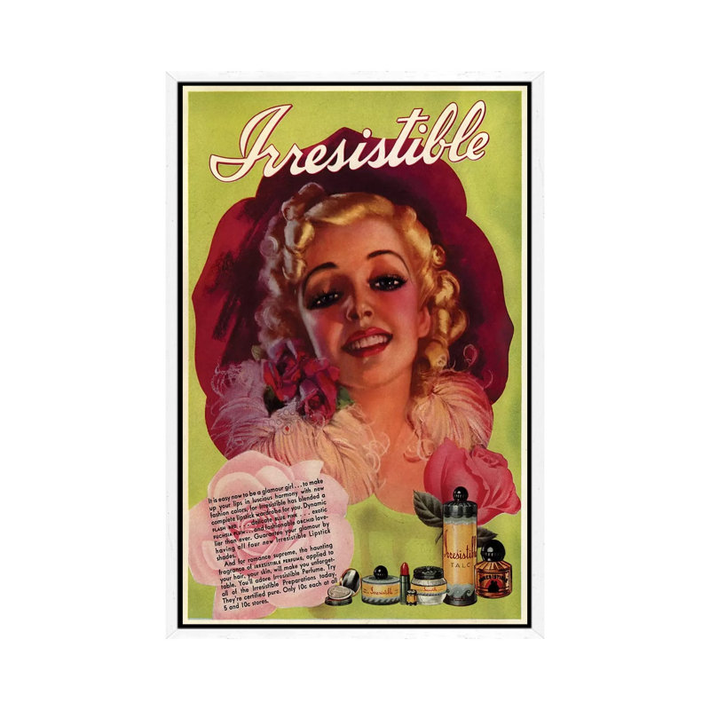 1930s Irresistible Perfume Advert 1 Piece Floater Frame Wall Art on Canvas, White