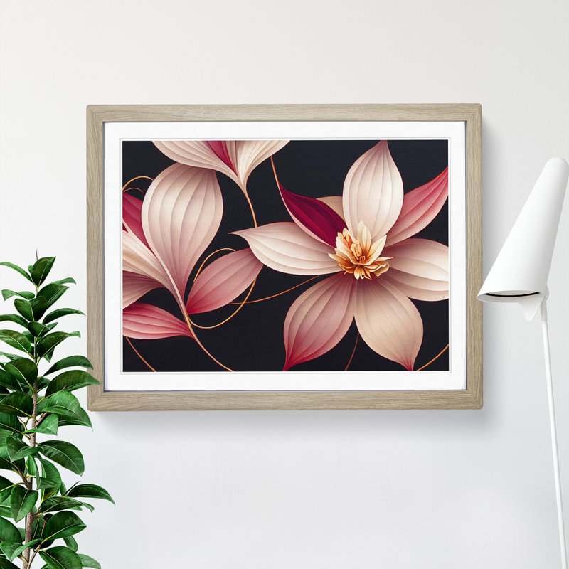 Ethereal Flowers Deco - Framed Print, 46cm H x 64cm W x 2cm D, Oak