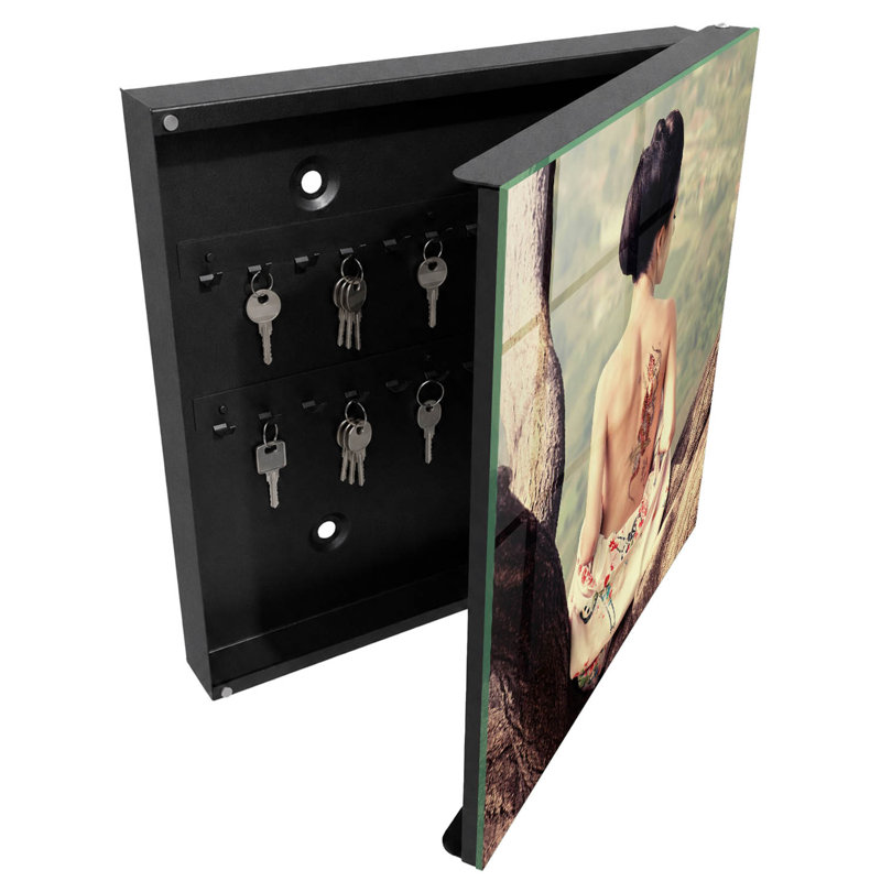 Key box, Opens to the right, 30x30x5, Black, The subtlety of a person in a tree with a tattoo, 