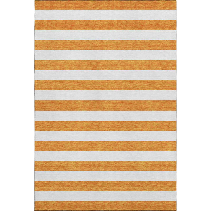 Tapis lavable rayé orange et ivoire 8 pi x 10 pi avec protection UV