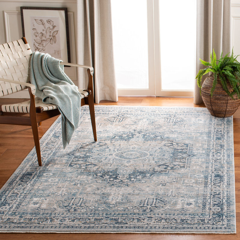 Tapis oriental bleu marine / gris Rumsey, Rectangle 9 pi x 12 pi