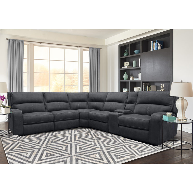 Polla Upholstered Power Reclining L-Shaped Sectional Symmetrical, Slate