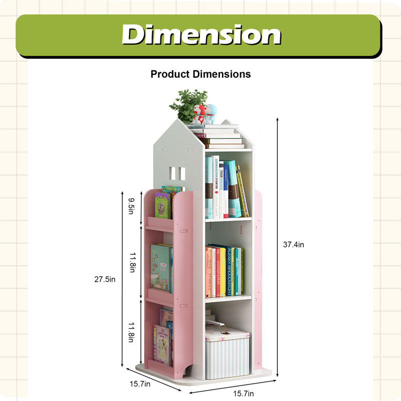 4-Tier Rotating Bookshelf, PINK