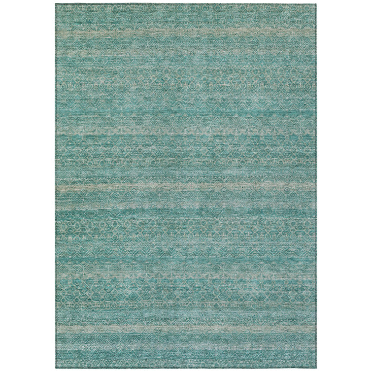 Machine Washable Indoor/Outdoor Xhevrie Teal Rug