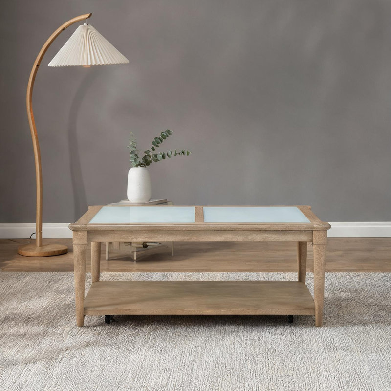 Table basse en verre givré avec roulettes