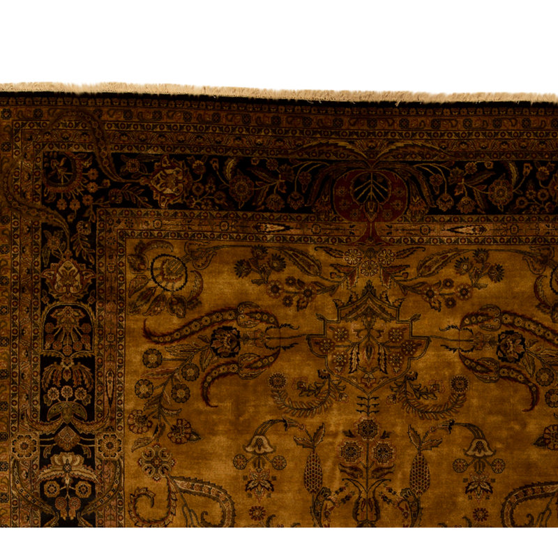 Hand Knotted Wool Oriental Area Rug in Gold And Black