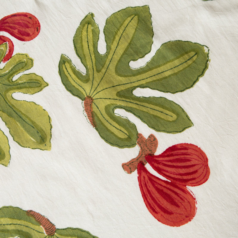 Fig Handmade Floral Tablecloth, 128" x 71", Red/Green/White