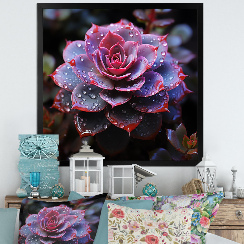 Neon Mauve Succulent Elegance - Imprimé, H 24 po x l 24 po x P 1 po, Cadre simple noir