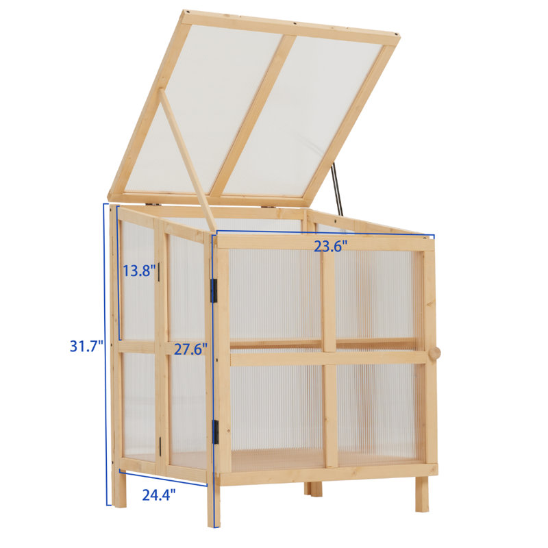 23.6"W Cold Frame, 2 Tier Portable Wooden Greenhouse Cold Frame Raised Planter Box With Shelves