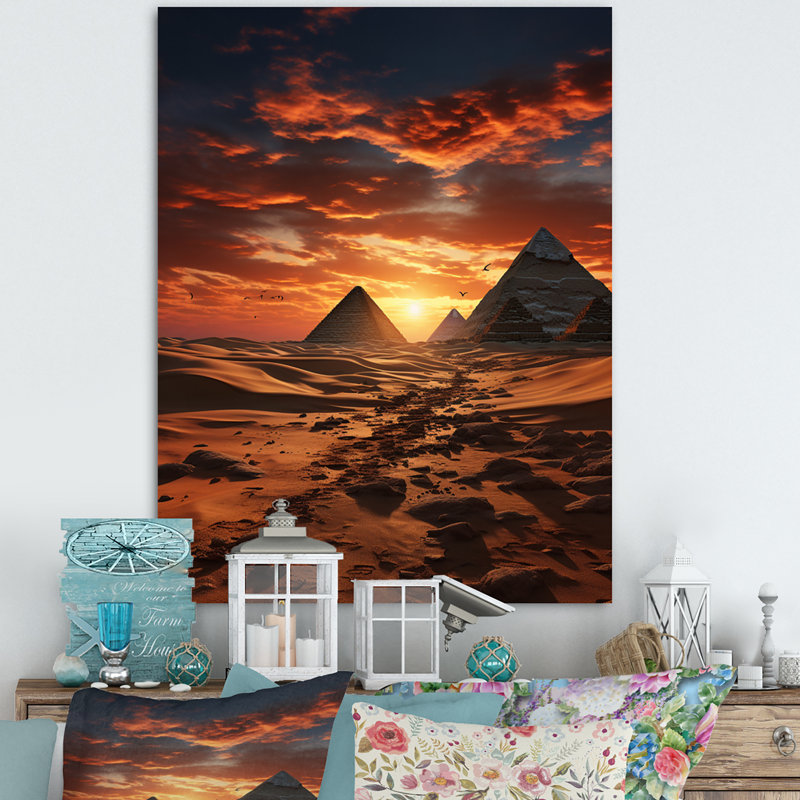 Égypte, pyramides dorées II - salon égyptien, H 32 po x l 16 po x P 1 po, Toile tendue