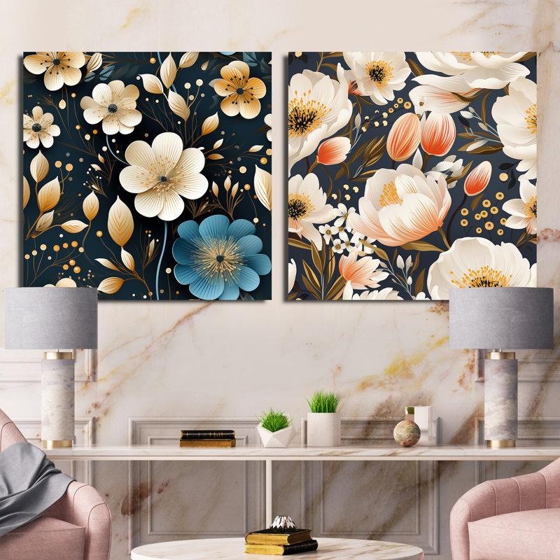 Lievin - ensemble de 2 collages floraux carrés, H 16 po x l 33 po, Toile tendue