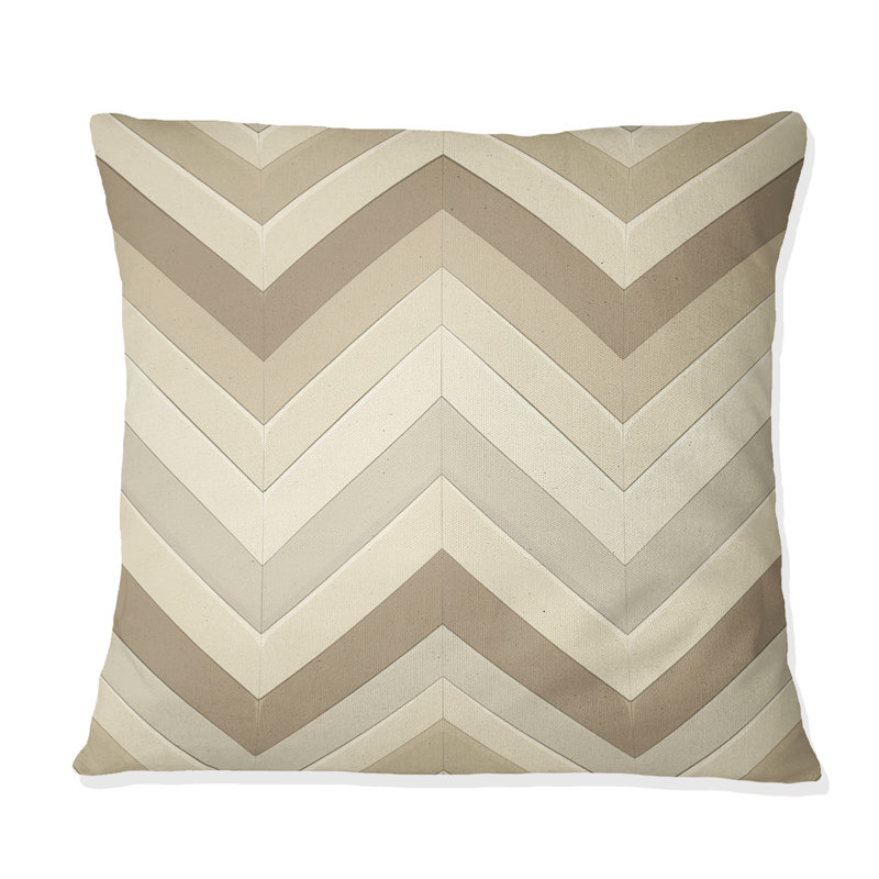 Imprimé à chevrons beige et brun - Coussin décoratif moderne, H 18 po x l 18 po