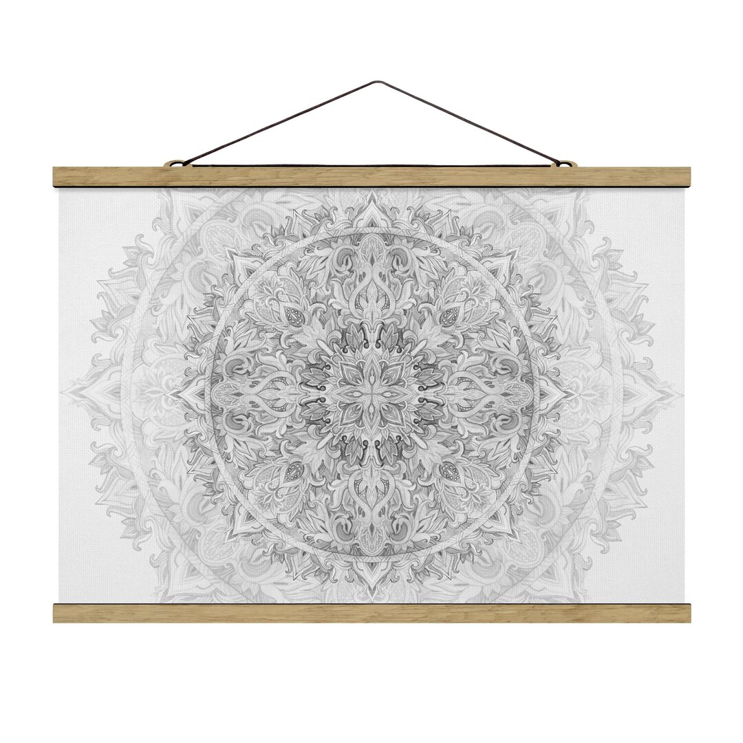 Stoffbild Mandala Aquarell Ornament Muster Schwarz Weiß