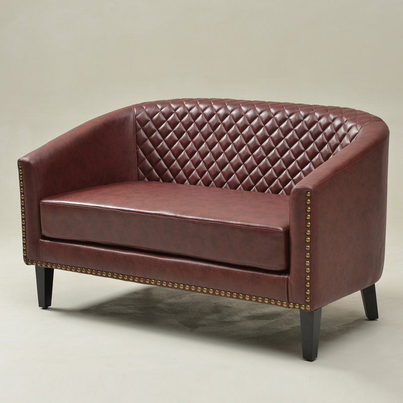Petite causeuse rembourrée en similicuir Oscar, Rouge