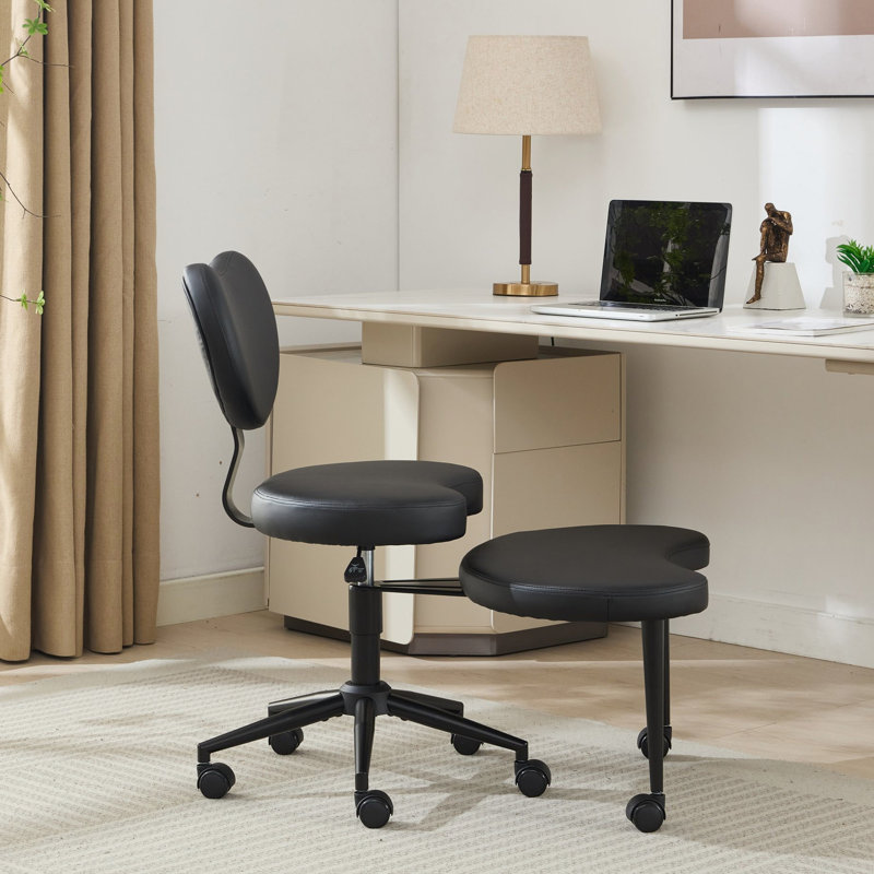 Fauteuil de bureau en croix, support lombaire, fauteuil à pieds avec roulettes, tabouret réglable, coussin de siège de grande taille, design révolutionnaire, changement des habitudes d'assise, roues confortables: PU noir, design